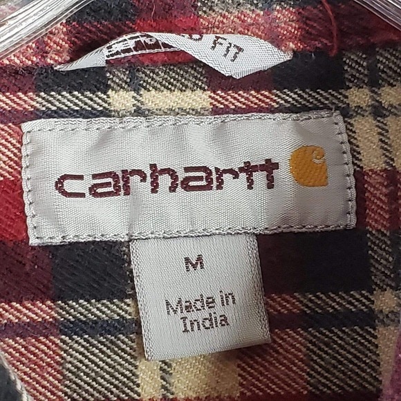 Carhartt Size Medium Plaid Relaxed Fit Long Sleeve Button Shirt Cotton Red - Picture 9 of 12